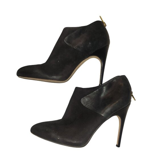 Sam Edelman Black Pointed-Toe Stiletto Ankle Booties With Gold Zipper Detail Wom - Picture 6 of 8